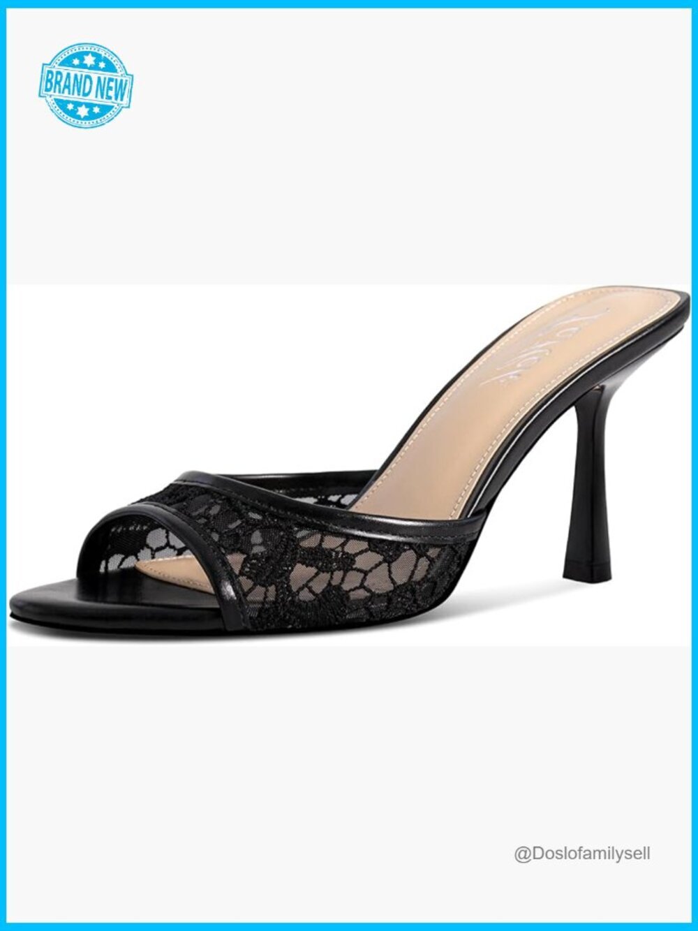Kitten Heel Lace Mules Slip On Open Toe Heeled Sandals Summer Dress Shoes for